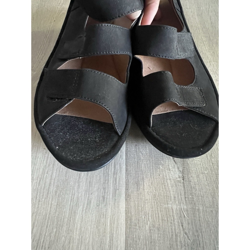 Clarks Reedly Juno Wedge Sandals Womens 8.5 W Black Soft Cushion Comfort - Picture 4 of 6